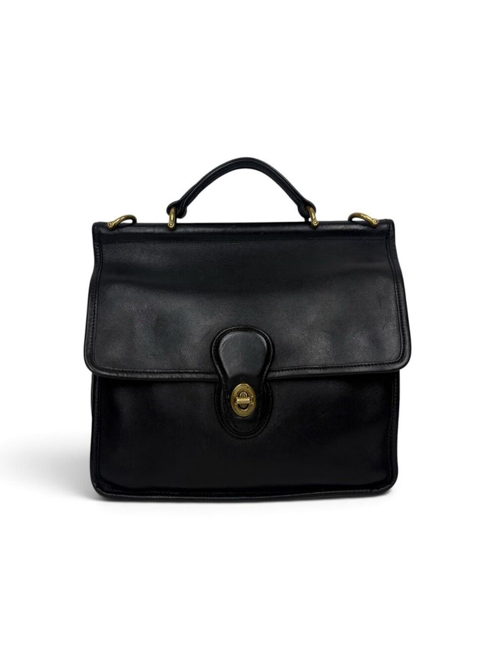 Vintage Coach Willis 9927 Black Glove Tanned Leather Brass Top Handle Bag